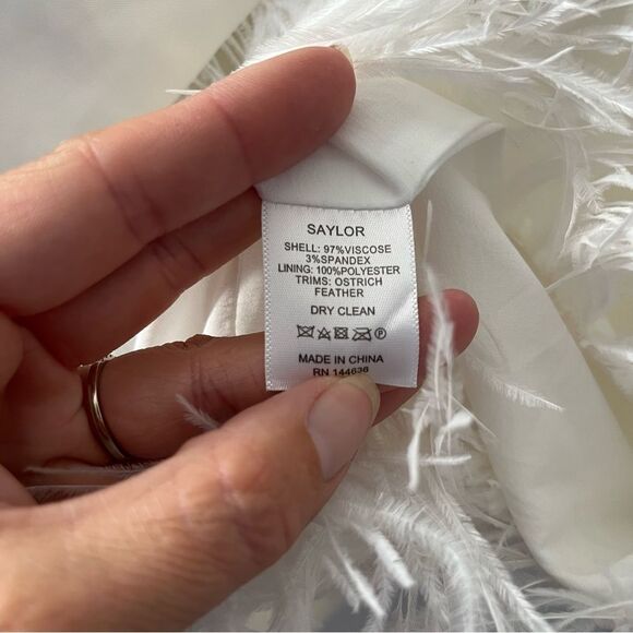 Saylor Caylin White Feathered Dress L - Picture 3 of 9